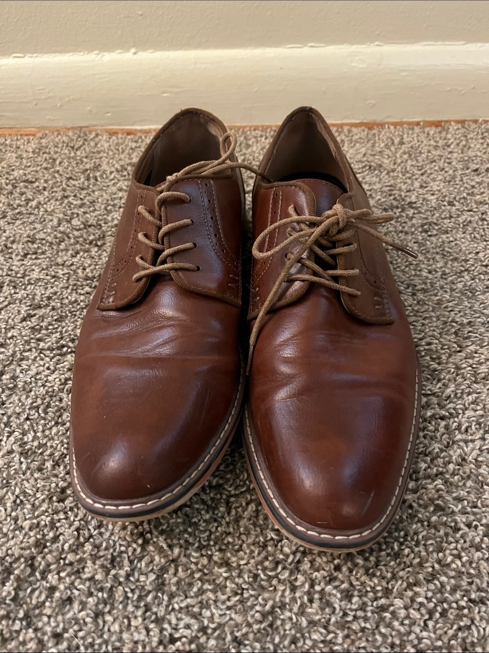 Men's Madden Brown Leather Lace-Up Dress Shoes - Picture 2 of 6